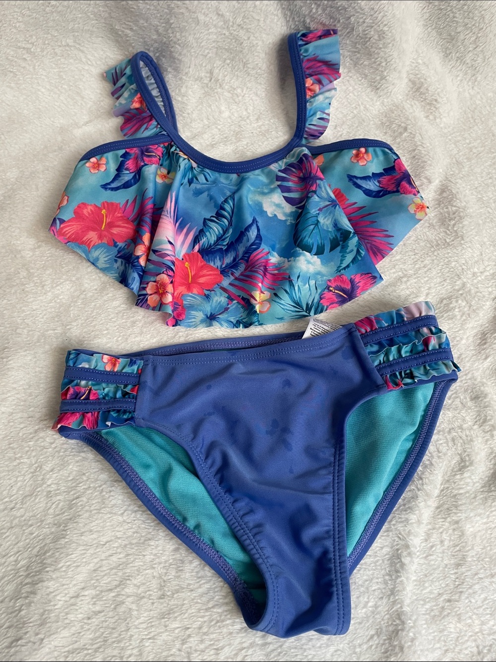 wonder nation Blue Floral Ruffle Two-Piece Bikini